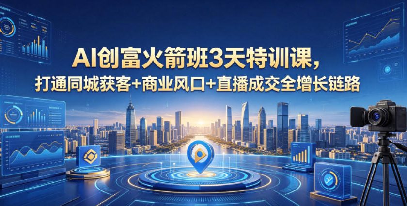 AI创富火箭班3天特训课，打通同城获客+商业风口+直播成交全增长链路，2026年4月新课-资源社