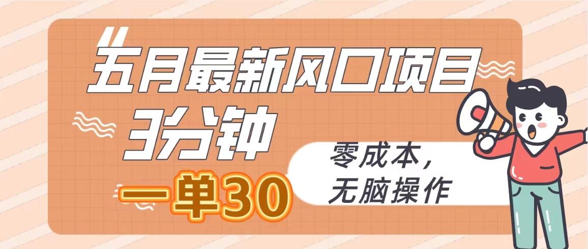 五月最新风口项目，3分钟一单30，零成本，无脑操作-资源社