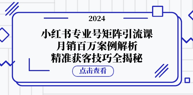 小红书专业号矩阵引流课，月销百万案例解析，精准获客技巧全揭秘-资源社