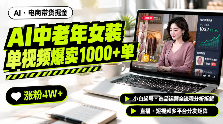 AI中老年服装带货赛道新玩法，一个视频卖出1000多单涨粉4W+，小白起号选品运营全流程分析拆解-资源社