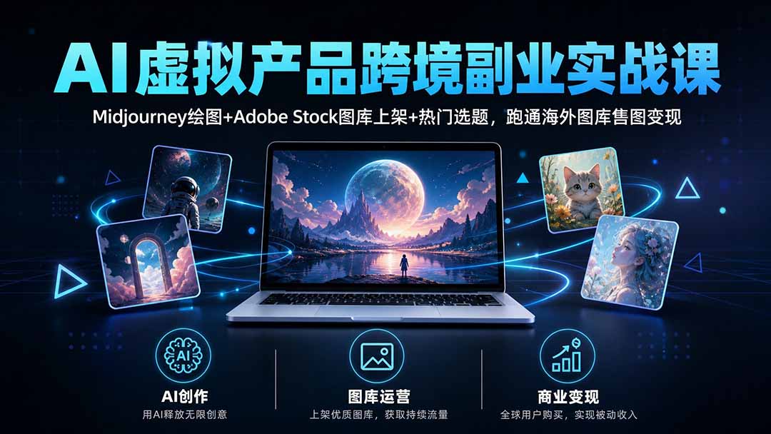 AI虚拟产品跨境副业实战课|Midjourney绘图+Adobe Stock图库上架+热门选题,跑通海外图库售图变现-资源社