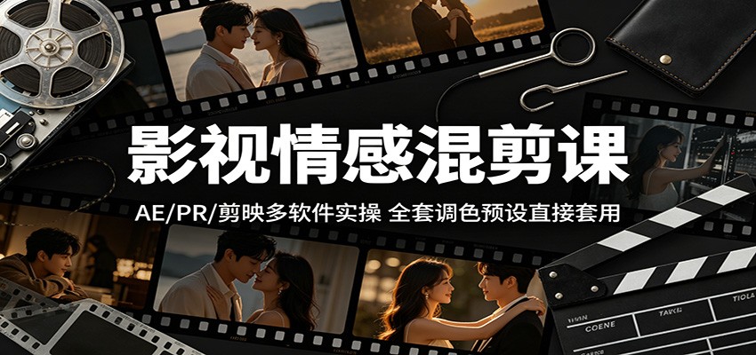影视情感混剪课:AE/PR/剪映多软件实操,全套调色预设直接套用-资源社