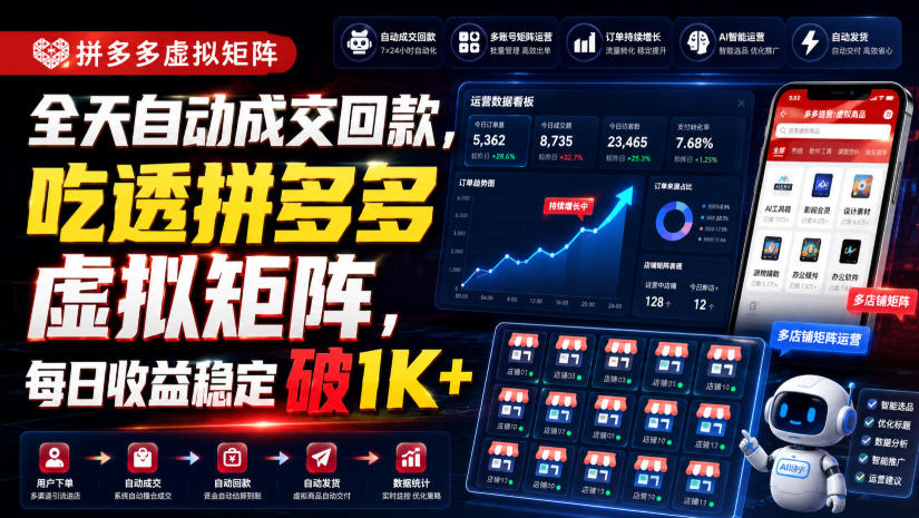 全天自动成交回款,吃透拼多多虚拟矩阵,每日收益稳定破1K+【揭秘】-资源社