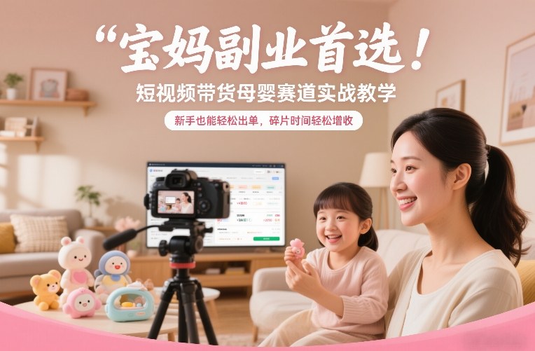宝妈副业首选!短视频带货母婴赛道实战教学,新手也能轻松出单,碎片时间轻松增收-资源社
