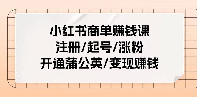 小红书商单赚钱课：注册/起号/涨粉/开通蒲公英/变现赚钱(25节课)-资源社