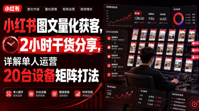 小红书图文量化获客，2小时干货分享，详解单人运营20台设备矩阵打法-资源社