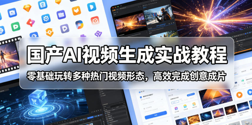 国产AI视频生成实战教程,零基础玩转多种热门视频形态,高效完成创意成片-资源社