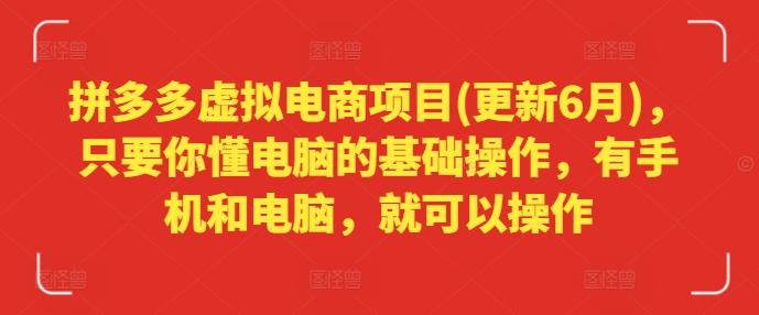 拼多多虚拟电商项目(更新6月)，只要你懂电脑的基础操作，有手机和电脑，就可以操作-资源社