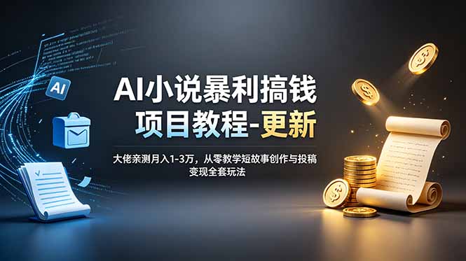 AI小说暴利搞钱项目教程-更新,大佬亲测月入1-3万,从零教学短故事创作与投稿变现全套玩法-资源社