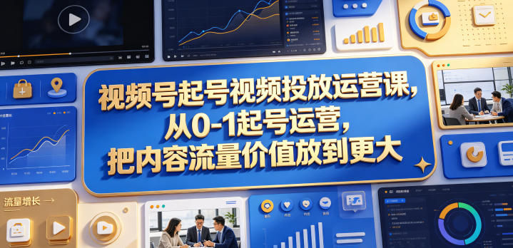视频号起号视频投放运营课,从0-1起号运营,把内容流量价值放到更大-资源社