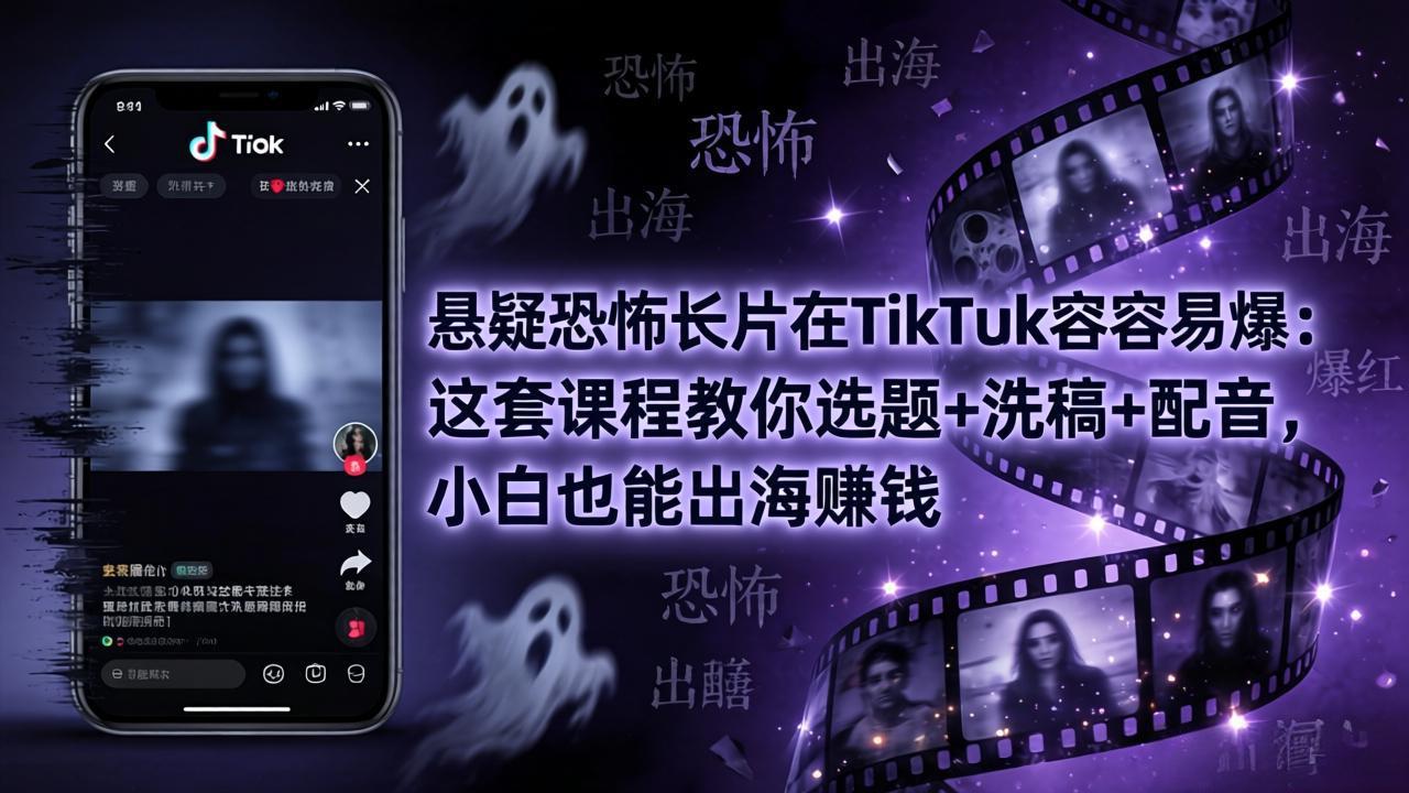悬疑恐怖长片在TikTok最容易爆：这套课程教你选题+洗稿+配音，小白也能出海赚钱-资源社