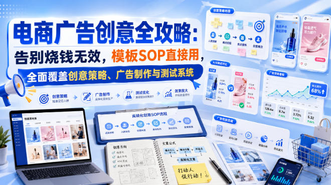 电商广告创意全攻略:告别烧钱无效,模板SOP直接用,全面覆盖创意策略、广告制作与测试系统【原创双语字幕】-资源社