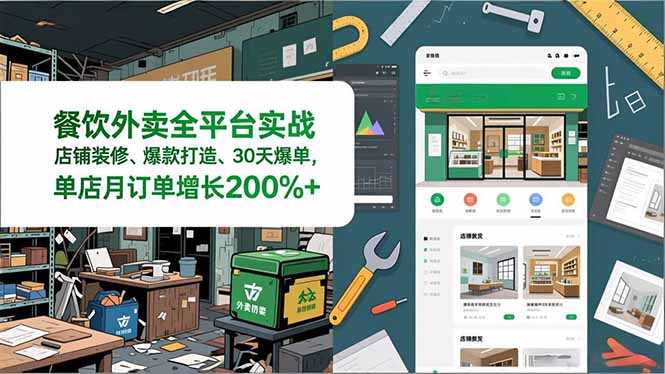 餐饮外卖全平台实战，店铺装修、爆款打造、30天爆单，手把手教学，单店月订单增长200%+-资源社