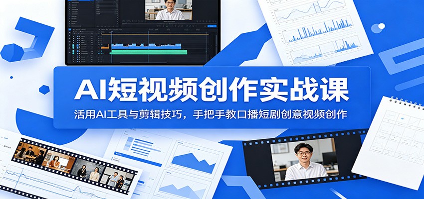 AI短视频创作实战课：活用AI工具与剪辑技巧，手把手教口播短剧创意视频创作-资源社