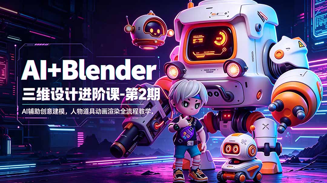 AI+Blender三维设计进阶课-第2期:AI辅助创意建模,人物道具动画渲染全流程教学-资源社
