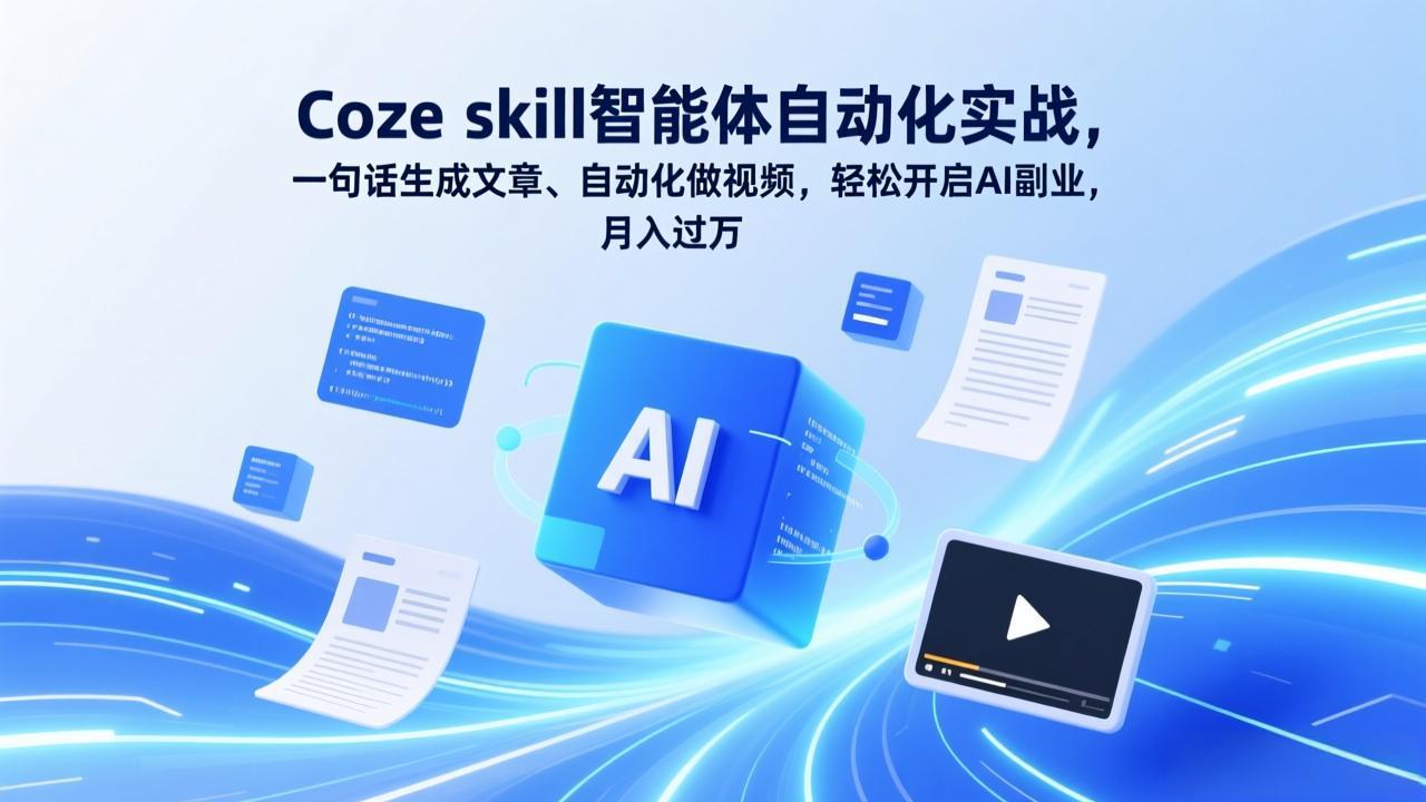 Coze skill智能体自动化实战，一句话生成文章、自动化做视频，轻松开启AI副业，月入过万-资源社