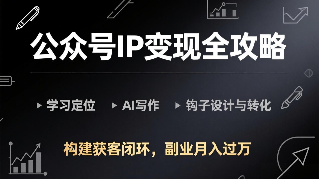 公众号IP变现全攻略-更新，学习定位、AI写作、钩子设计与转化，构建获客闭环，副业月入过万-资源社