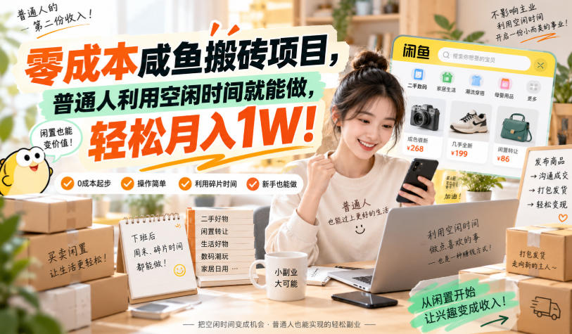 零成本咸鱼搬砖项目，普通人利用空闲时间就能做，轻松月入1W！【揭秘】-资源社