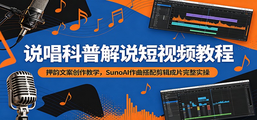 说唱科普解说短视频教程：押韵文案创作教学，SunoAI作曲搭配剪辑成片完整实操-资源社
