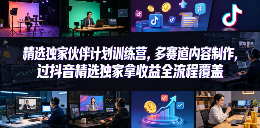 小豁食堂精选独家伙伴计划训练营，多赛道内容制作，过抖音精选独家拿收益全流程覆盖-资源社