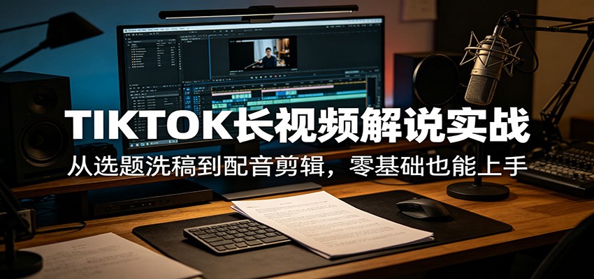 TIKTOK长视频解说实战：从选题洗稿到配音剪辑，零基础也能上手-资源社