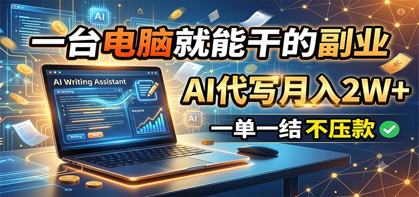 一台电脑就能干的副业，AI代写月入2W+，一单一结不压款-资源社