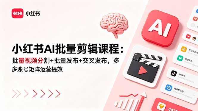 小红书AI批量剪辑课程：批量视频分割+批量发布+交叉发布，多账号矩阵运营提效-资源社
