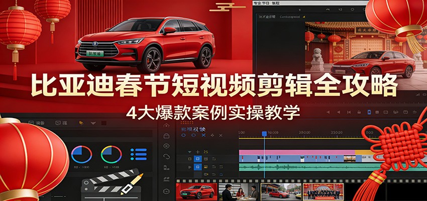 比亚迪春节短视频剪辑全攻略，4大爆款案例实操教学-资源社