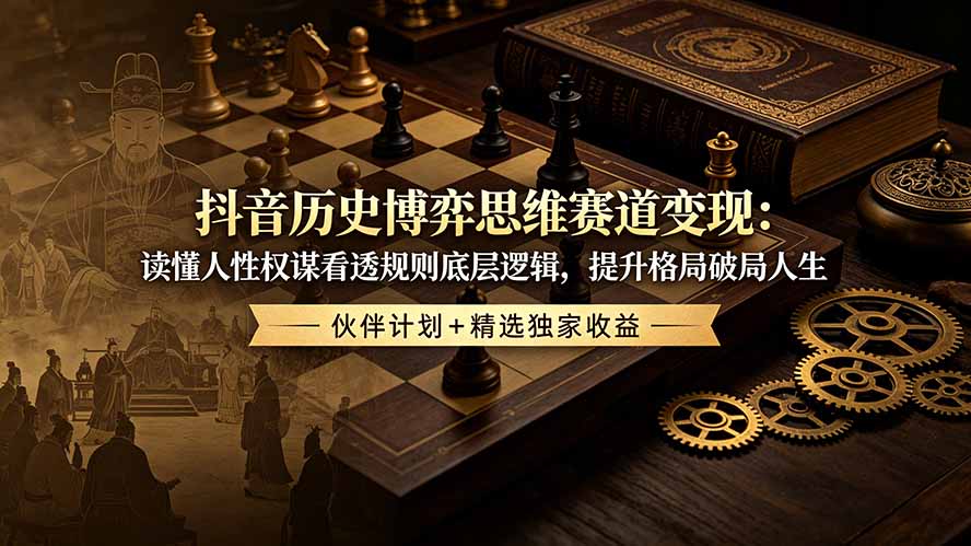 抖音历史博弈思维赛道变现：读懂人性权谋看透规则底层逻辑，提升格局破局人生，伙伴计划+精选独家收益-资源社