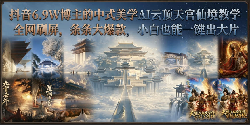 抖音6.9W博主的中式美学AI云顶天宫仙境教学，全网刷屏，条条大爆款，小白也能一键出大片-资源社