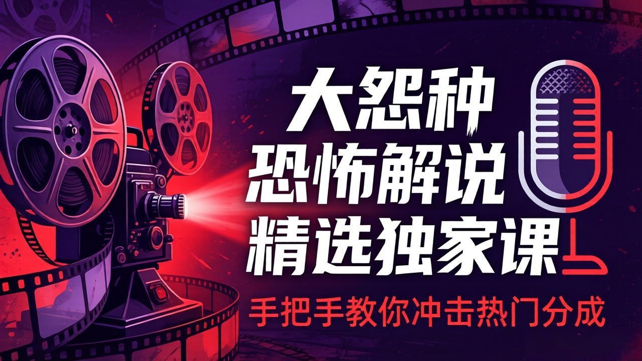 大怨种恐怖解说精选独家课：电影下载+文案配音+片头封面，手把手教你冲击热门分成-资源社