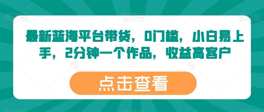 最新蓝海平台带货，0门槛，小白易上手，2分钟一个作品，收益高【揭秘】-资源社