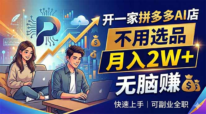 开一家拼多多AI店，不用选品，月入2W+，无脑赚，可副业全职-资源社