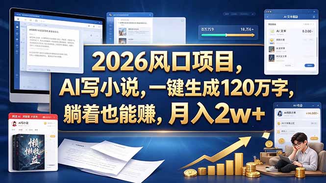 2026 风口项目，AI 写小说，一键生成 120 万字，躺着也能赚，月入 2w +-资源社
