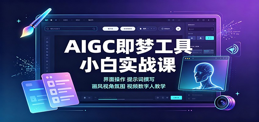 AIGC即梦工具小白实战课：界面操作，提示词撰写，画风视角氛围视频数字人教学-资源社