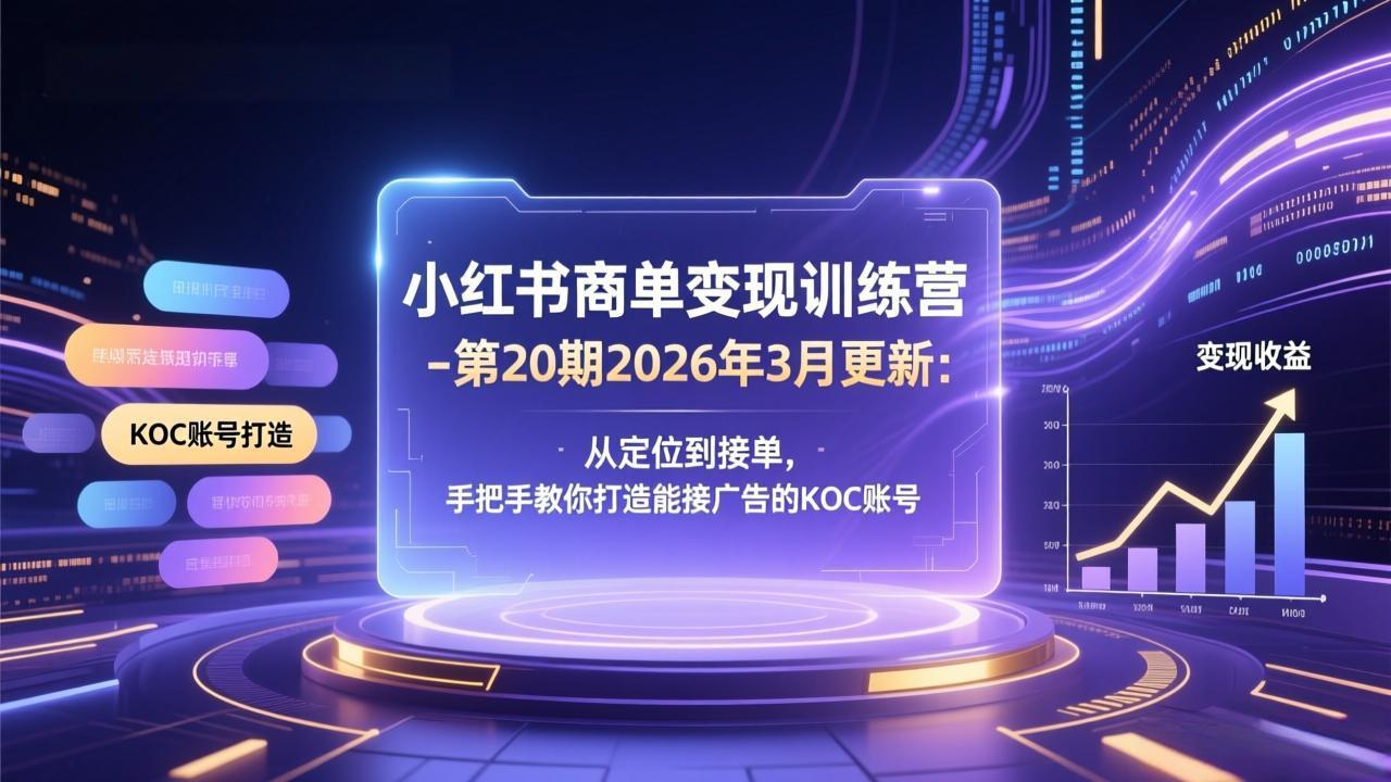 小红书商单变现训练营-第20期26年3月更新：从定位到接单，手把手教你打造能接广告的KOC账号-资源社