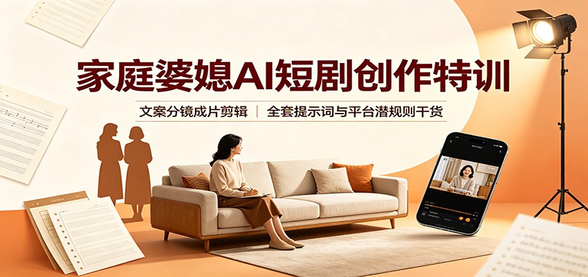 家庭婆媳AI短剧创作特训：文案分镜成片剪辑，全套提示词与平台潜规则干货-资源社