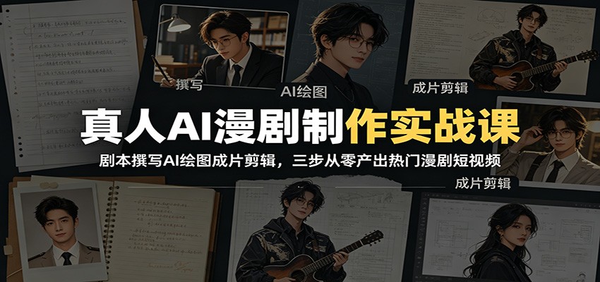 真人AI漫剧制作实战课：剧本撰写AI绘图成片剪辑，三步从零产出热门漫剧短视频-资源社