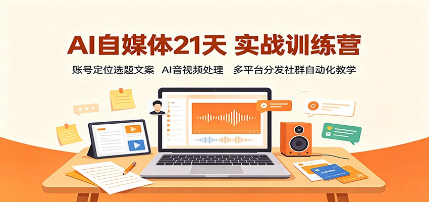 AI自媒体21天实战训练营:账号定位选题文案,AI音视频处理,多平台分发社群自动化教学-资源社