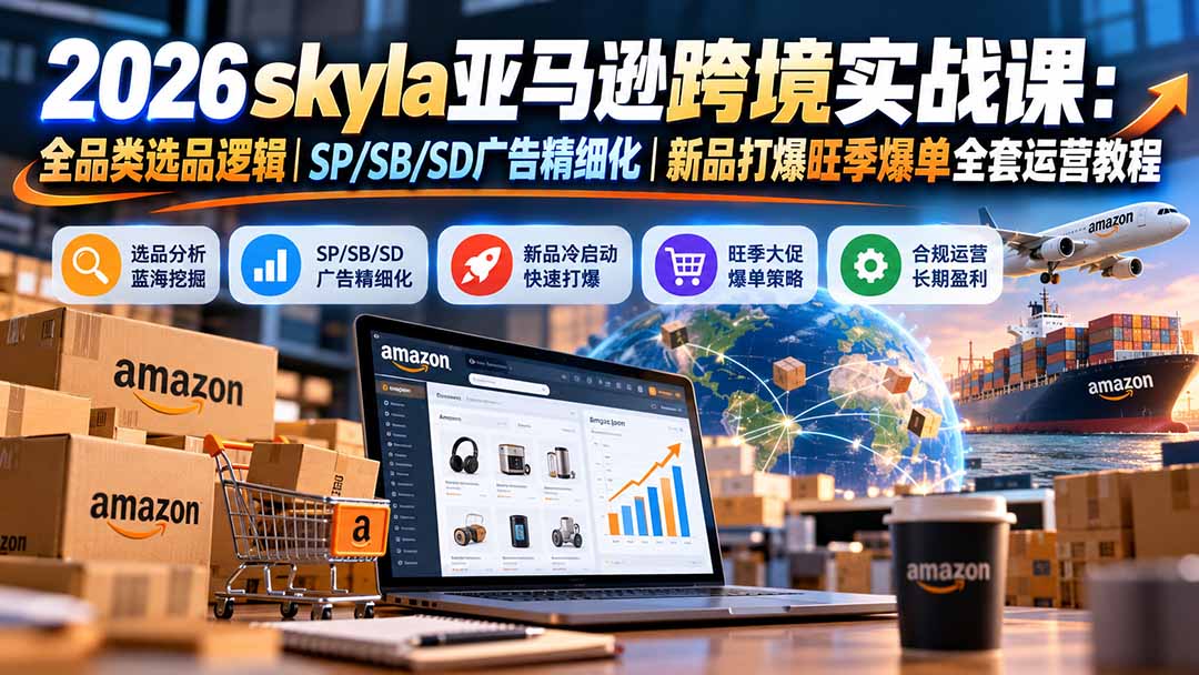 skyla亚马逊跨境实战课-更新1019:全品类选品逻辑|SP/SB/SD广告精细化|新品打爆旺季爆单全套运营教程-资源社