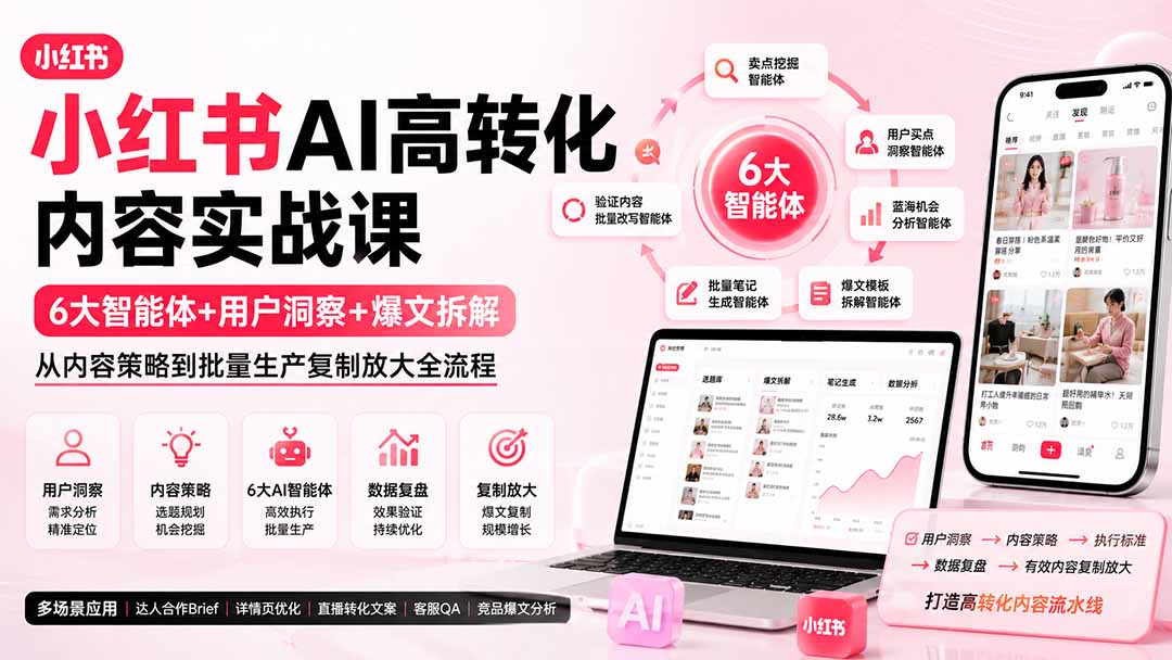 小红书AI高转化内容实战课：6大智能体+用户洞察+爆文拆解，从内容策略到批量生产复制放大全流程-资源社