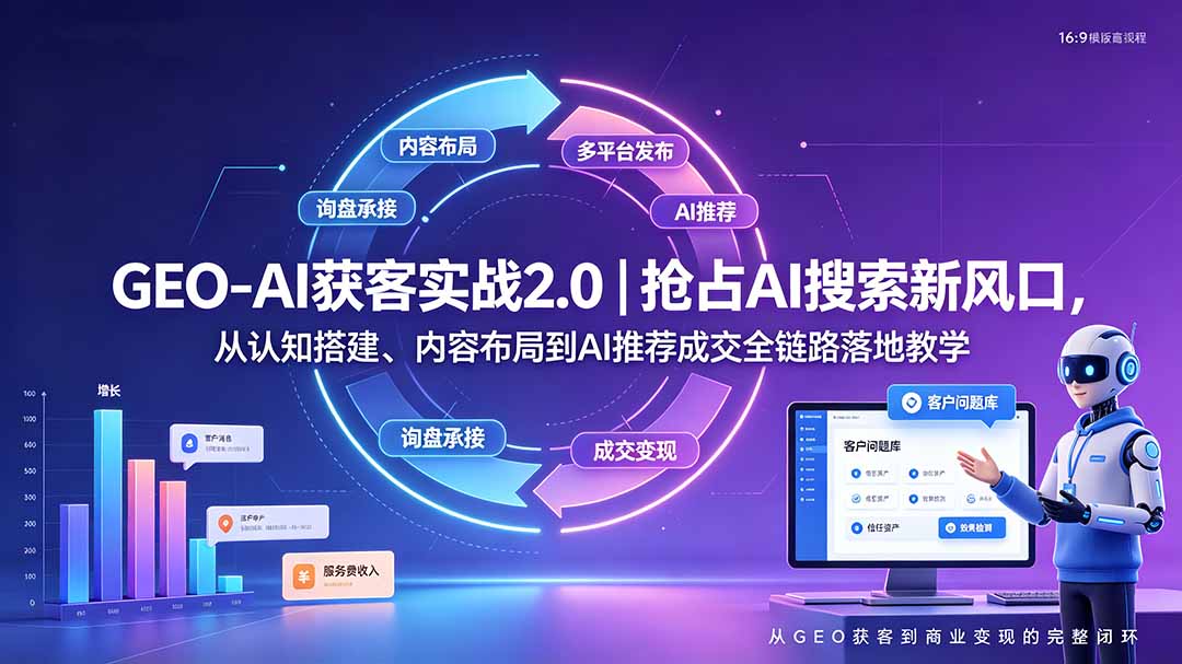 GEO-AI获客实战|抢占AI搜索新风口,从认知搭建、内容布局到AI推荐成交全链路落地教学-资源社