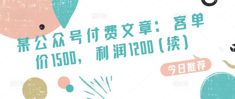 某公众号付费文章：客单价1500，利润1200(续)，市场几乎可以说是空白的-资源社