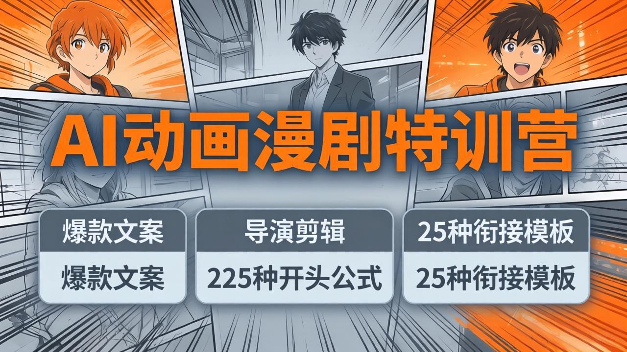 AI动画漫剧特训营：爆款文案+导演剪辑：225种开头公式+25种衔接模板，两小时剪电影级大片-资源社
