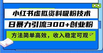 小红书虚拟资料吸粉技术，日暴力引流300+创业粉，方法简单高效，收入稳…-资源社