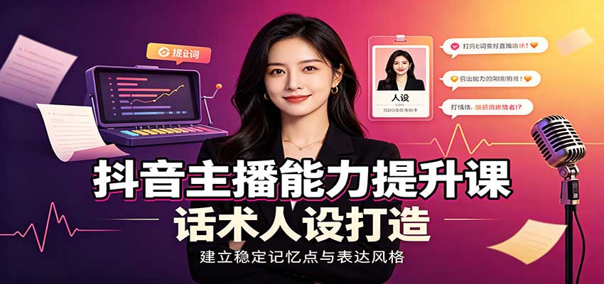 抖音主播能力提升课：账号底层逻辑，直播间搭建调试，话术人设打造全套教学-资源社