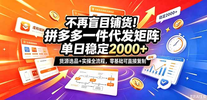 不再盲目铺货!拼多多一件代发矩阵落地攻略,提供优质货源店铺运营全流程,零基础可直接复制-资源社