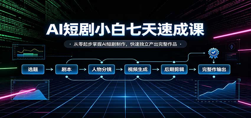 AI短剧小白七天速成课：从零起步掌握AI短剧制作，快速独立产出完整作品-资源社