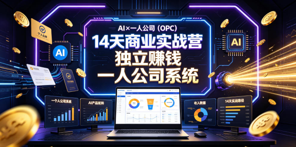 AI×一人公司(OPC)14天商业实战营，用AI帮你搭建一个属于你自己的、能独立賺钱的一人公司系统-资源社