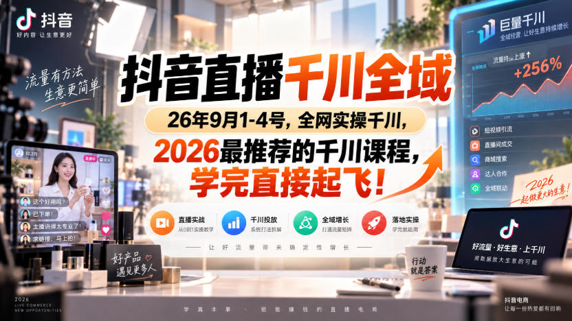 抖音直播千川全域26年9月1-4号，全网实操千川，2026最推荐的千川课程，学完直接起飞！-资源社